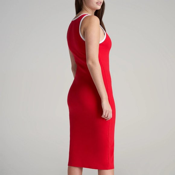 WOMEN'S TALL SLEEVELESS FITTED MIDI DRESS IN RED AND WHITE Size XL Extra Tall - Picture 2 of 3